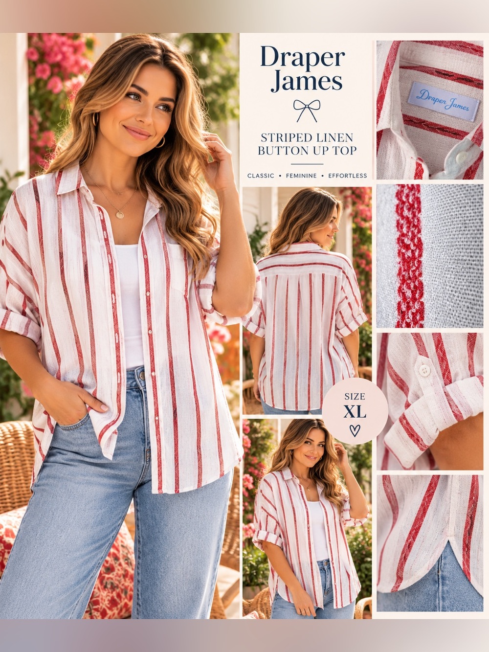 Draper James Striped Top with Red and Black Accents